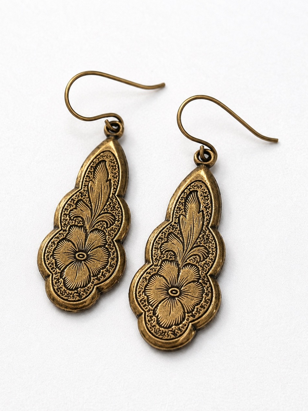 Antique Brass Floral Drop Earrings - Women Jewelry